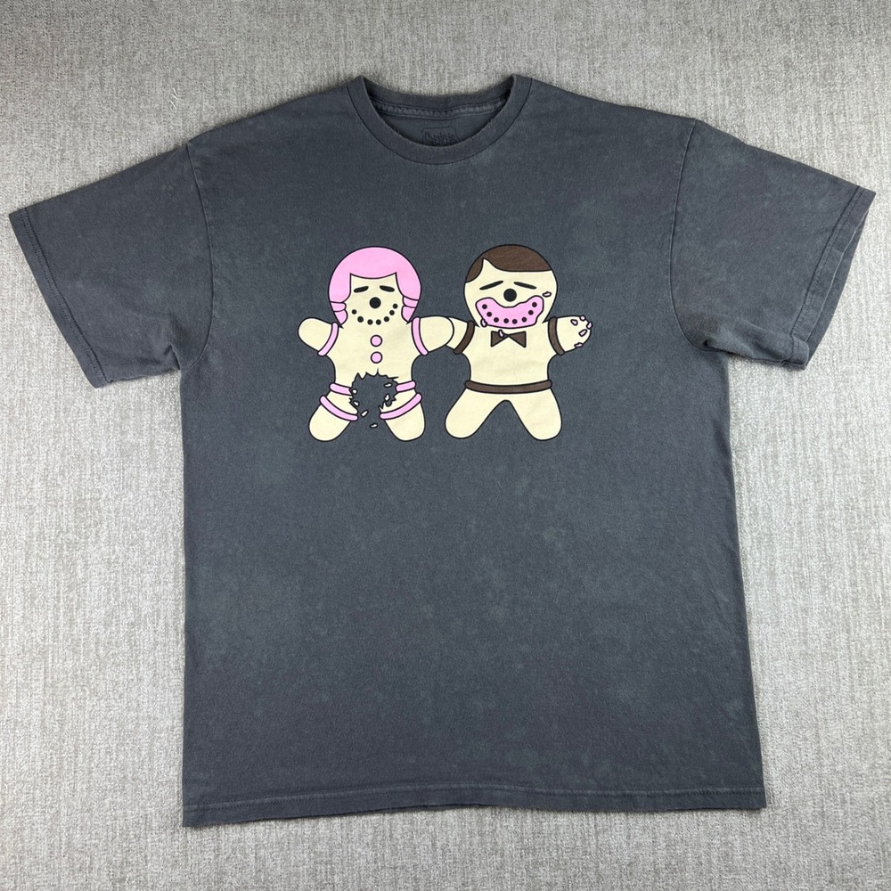 Y2K Spencer's Naughty Gingerbread T-Shirt Mens Large Charcoal Gray Edgy Dirty